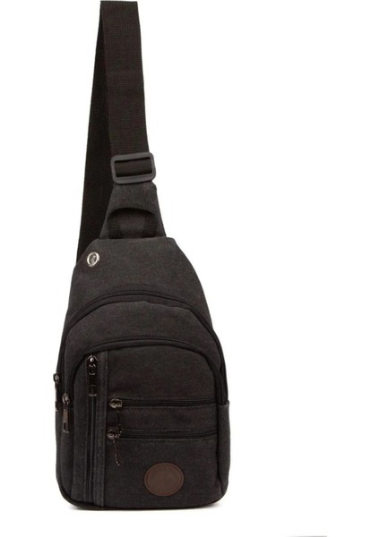 Şık Erkek Kanvas Siyah Çapraz Omuz Çantası