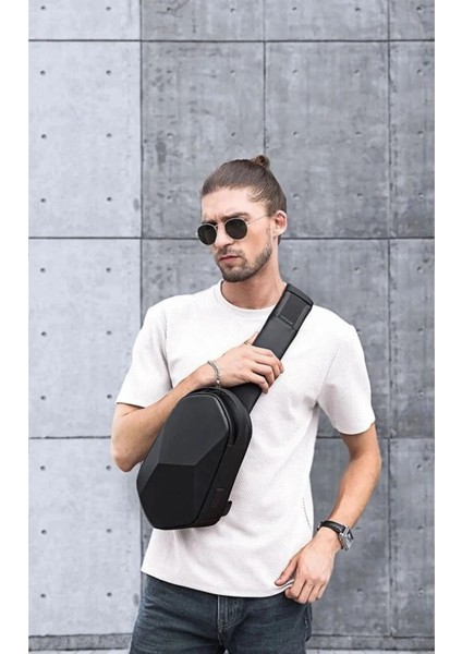 Şık Erkek Siyah Vegan Deri Çapraz Askılı Omuz ve Bel Çantası fırsatları