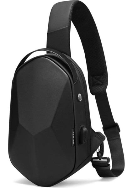 Şık Erkek Siyah Vegan Deri Çapraz Askılı Omuz ve Bel Çantası