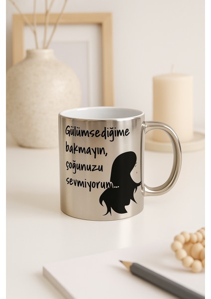 Yazı Baskılı Büyük Boy Gümüş Kahve & Çay Kupa Bardak indirimleri
