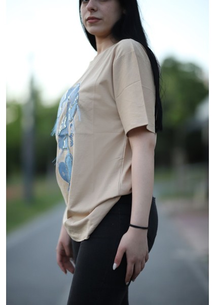 Soru Işareti Kot Baskılı Rahat Kalıp T-Shirt modelleri