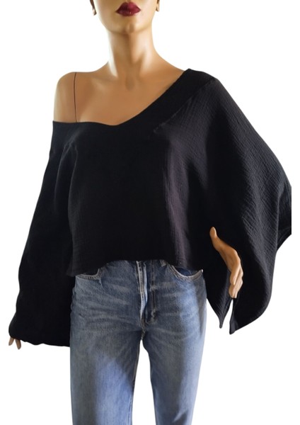 %100 Pamuk Ön V Kayık Yaka Salaş Bluz fiyatları