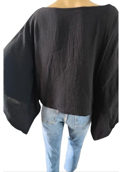 %100 Pamuk Ön V Kayık Yaka Salaş Bluz modelleri