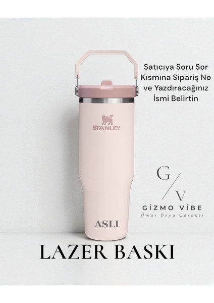 The Iceflow Flip Straw Pipetli Termos 0,89 L Özel Isimli Kişiselleştirilebilir Rose