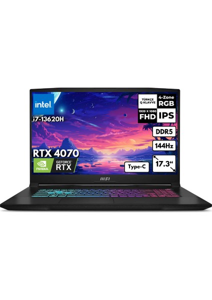 Msı Katana 17 I7-13620H 8-GB DDR5 1 TB SSD RTX4070 (8gb) 17.3" Fhd 144Hz Windows 11 Home Taşınabilir Bilgisayar B13VGK-1030XTRFR41