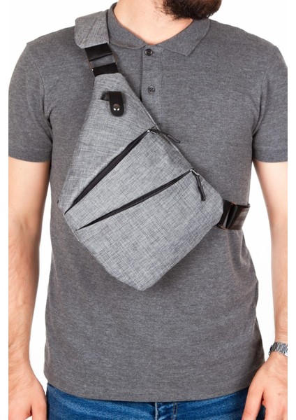 Gri Erkek Omuz Askılı Heybe Çanta, Şık ve Kullanışlı Tasarım