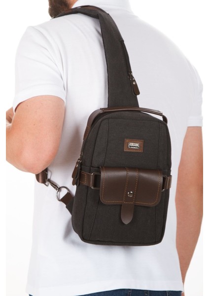 Gri Kanvas Erkek Çapraz Çanta, Göğüs ve Bel Çantası, Suya Dayanıklı, Çok Amaçlı