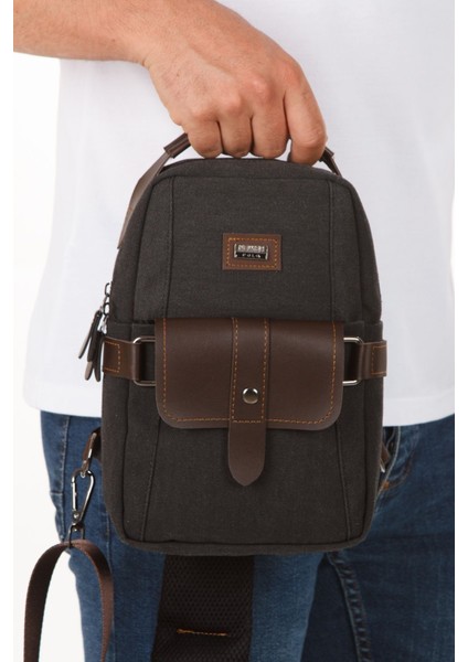 Gri Kanvas Erkek Çapraz Çanta, Göğüs ve Bel Çantası, Suya Dayanıklı, Çok Amaçlı