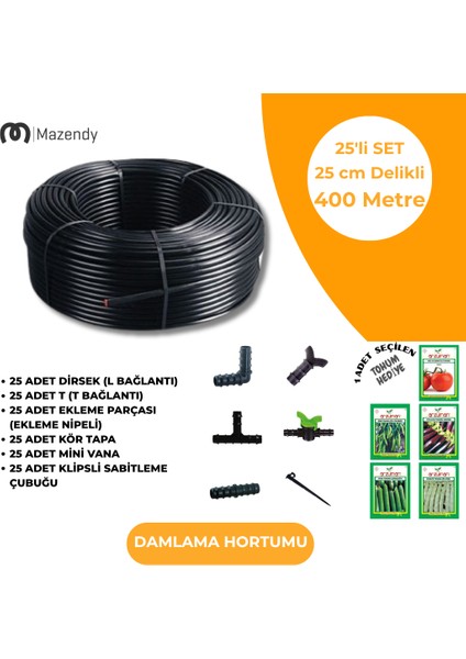 16 mm 400 Metre 25 cm Damlama Sulama Hortumu Seti 25’li Set