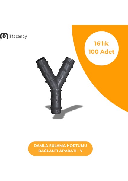 Damla Sulama Y Bağlantı 16'lık - Dayanıklı ve Kolay Montajlı Bağlantı Parçası (100 Adet)