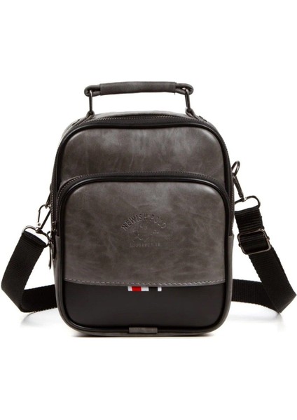 Gri Deri Erkek Çapraz Askılı Günlük Omuz ve El Çantası
