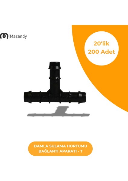 Damla Sulama T Bağlantı 20'lik - Dayanıklı ve Kolay Montajlı Bağlantı Parçası (200 Adet)