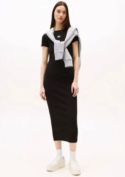 Kadın Armalı Fitilli Midi Siyah Elbise DW0DW20873BDS