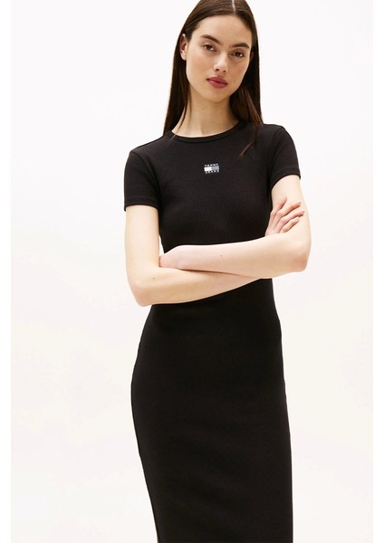 Kadın Armalı Fitilli Midi Siyah Elbise DW0DW20873BDS fiyatları