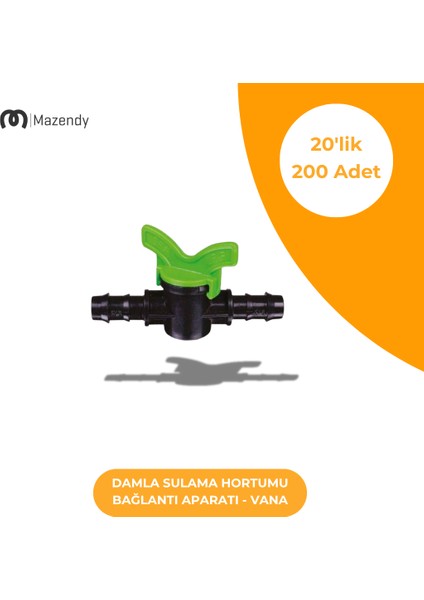 Damla Sulama Vana 20'lik - Dayanıklı ve Kolay Montajlı Bağlantı Parçası (200 Adet)