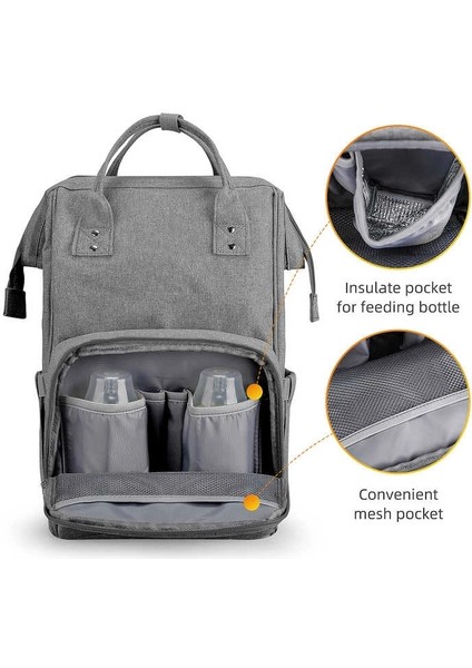 MR8703_07 Supermom Anne Bebek Çok Fonksiyonlu Gri Sırt Çantası modelleri