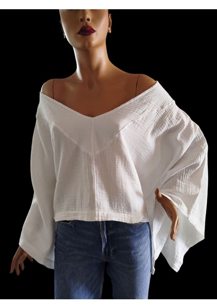 %100 Pamuk Ön V Kayık Yaka Salaş Bluz fiyatları