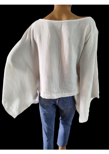 %100 Pamuk Ön V Kayık Yaka Salaş Bluz fırsatları