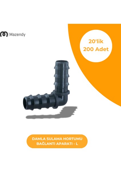 Damla Sulama L Bağlantı 20'lik - Dayanıklı ve Kolay Montajlı Bağlantı Parçası (200 Adet)