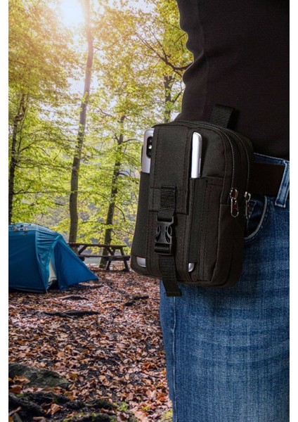 Siyah Bel ve Göğüs Çantası, Telefon Bölmeli, Günlük ve Taktik Kullanım Için