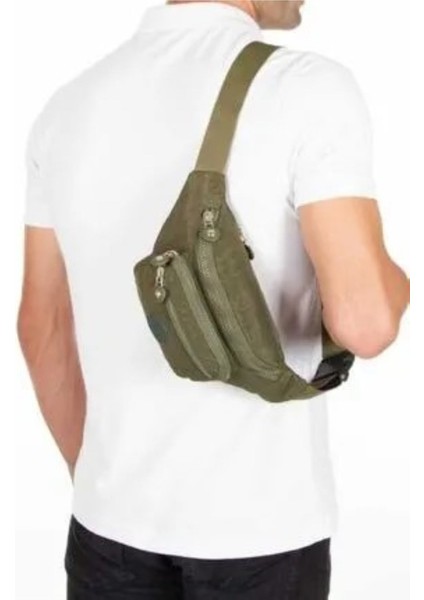 Haki Krinkıl Kumaş Çapraz Bel ve Omuz Çantası, Şık ve Hafif Taşıma Çözümü