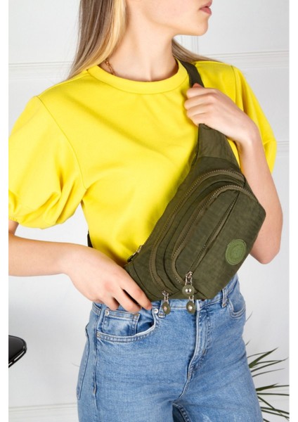 Haki Krinkıl Kumaş Çapraz Bel ve Omuz Çantası, Şık ve Hafif Taşıma Çözümü fiyatları