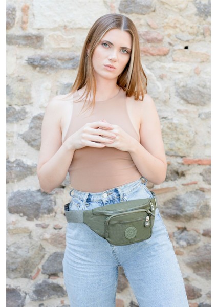 Haki Krinkıl Kumaş Çapraz Bel ve Omuz Çantası, Şık ve Hafif Taşıma Çözümü fırsatları