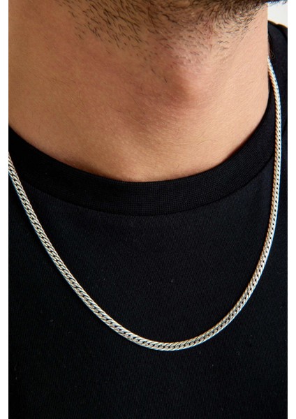 925 Ayar Gümüş Ezme Yassı Balıksırtı Sık Gurmet Kolye 55 cm 3.5 mm