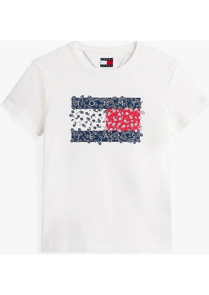 Kadın Çiçekli Bayrak Desenli Beyaz T-Shirt DW0DW20897YBL indirimleri