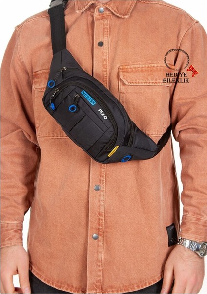 Su Geçirmez Unisex Çanta, USB Çıkışlı, Omuz ve Bel, Çapraz Askılı, Siyah