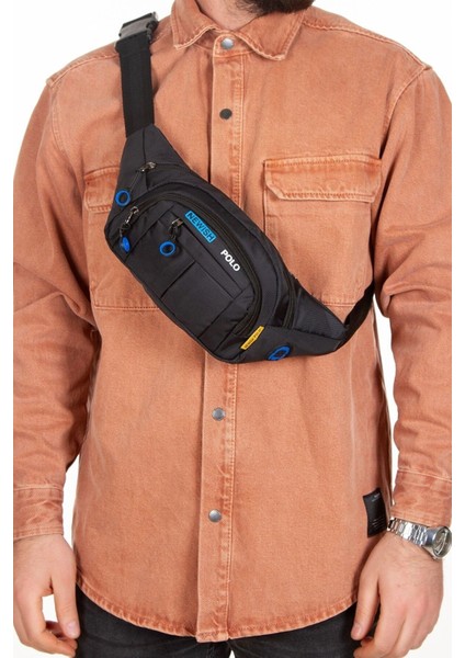 Su Geçirmez Unisex Çanta, USB Çıkışlı, Omuz ve Bel, Çapraz Askılı, Siyah