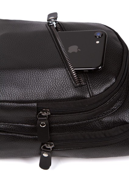 Erkek Pu Deri Çapraz Omuz Çantası, Günlük Kullanım, Siyah Renk