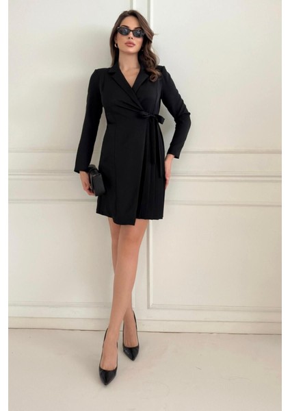 Ceket Yaka Kuşak Detaylı Eteği Piliseli Rahat Kesim Kadın Abiye Elbise 034 fiyatları