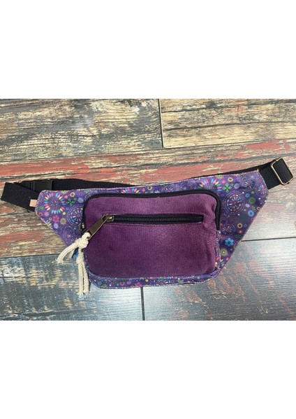 Renkli 3 Gözlü Etnik Bel ve Omuz Çantası Unisex Mor