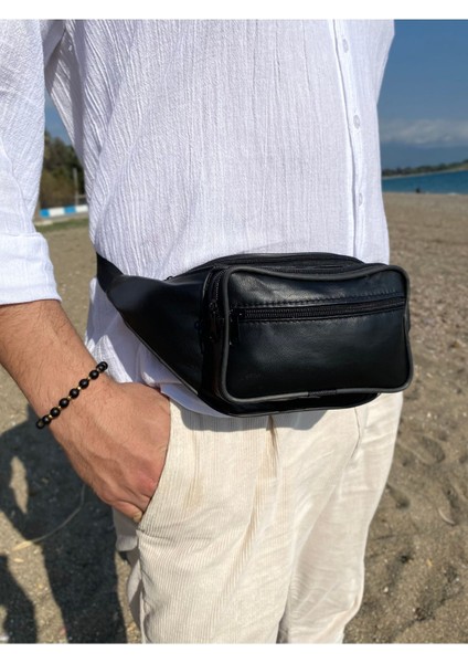 Hakiki Deri Siyah Çok Amaçlı Bel ve Omuz Çantası fiyatları