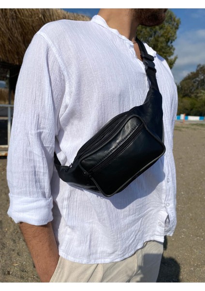 Hakiki Deri Siyah Çok Amaçlı Bel ve Omuz Çantası fırsatları