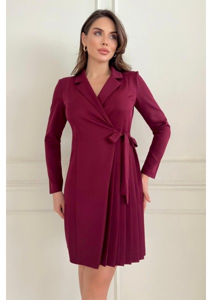 Ceket Yaka Kuşak Detaylı Eteği Piliseli Rahat Kesim Kadın Abiye Elbise 034 fiyatları
