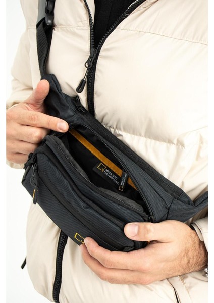 Suya Dayanıklı Dört Bölmeli Polyester Bel ve Göğüs Çantası, Siyah Renk modelleri