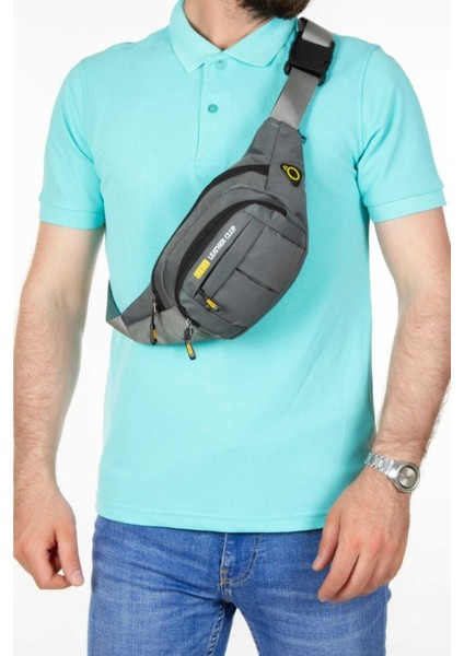 Su Geçirmez Unisex Çanta, Kumaş, Kulaklık Çıkışlı, Omuz ve Bel Askılı, Gri