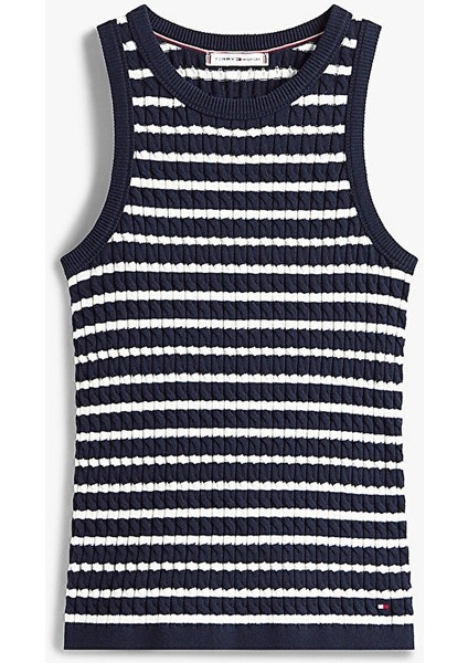 Kadın Pamuklu Ince Örgü Kolsuz Dar Kesim Mavi Kazak WW0WW457060BB indirimleri