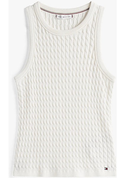 Kadın Pamuklu Ince Örgü Kolsuz Dar Kesim Beyaz Kazak WW0WW45706YA8 indirimleri