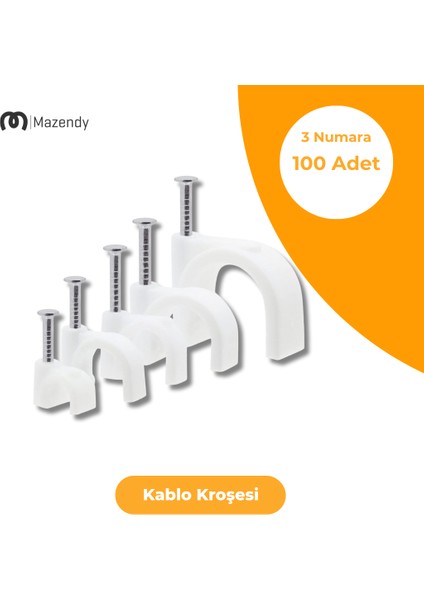 Çelik Çivili Kablo Kroşesi 3 Numara 100 Adet Pratik Çivili Kablo Kroşesi