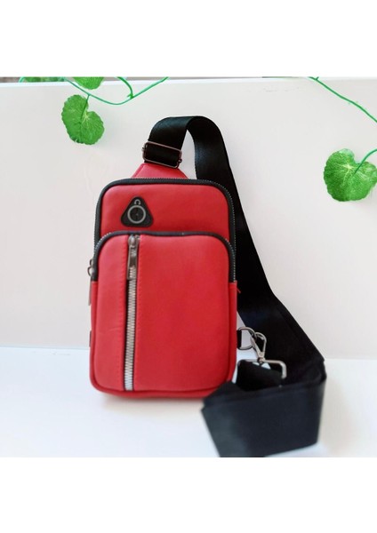 Kırmızı Çok Fonksiyonlu Deri ve Kumaş Çapraz Göğüs Sırt Çantası fiyatları