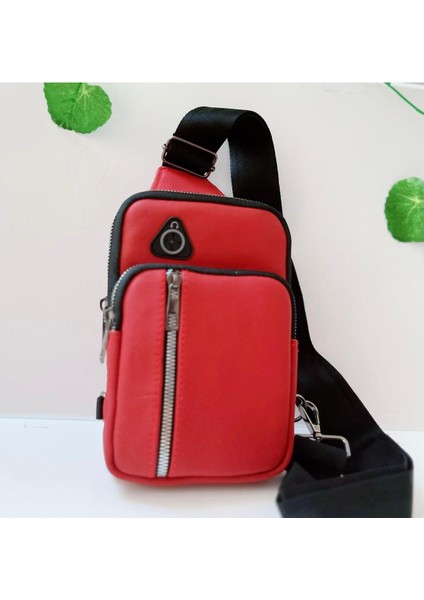 Kırmızı Çok Fonksiyonlu Deri ve Kumaş Çapraz Göğüs Sırt Çantası indirimleri