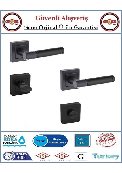 Parçalı Rozetli Kapı Kolu - Mat Siyah - 2+1 Daire - 4 Takım Oda - 2 Takım Wc modelleri
