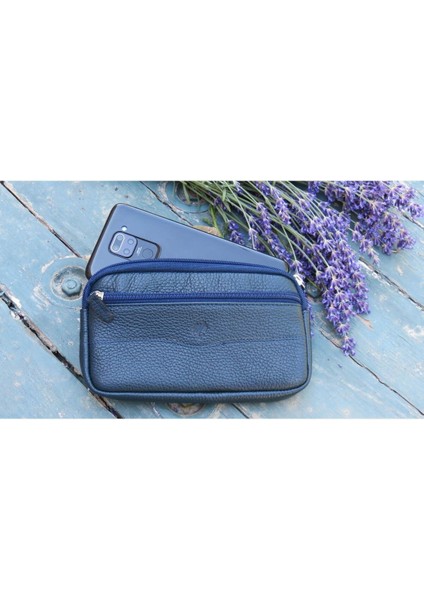 Lacivert Hakiki Dana Derili Erkek Çanta ve Kemer Seti