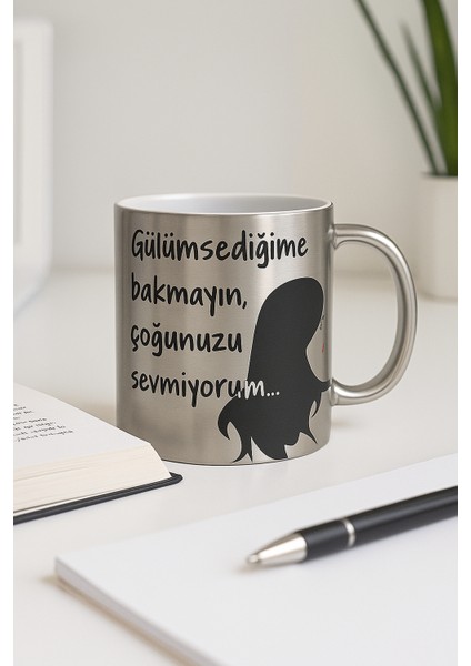 5 Li Paket Yazı Baskı Büyük Boy Gümüş Çay Kupa Bardak modelleri