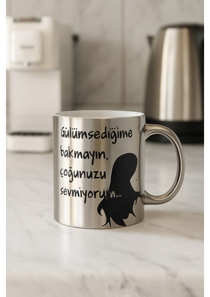 5 Li Paket Yazı Baskı Büyük Boy Gümüş Çay Kupa Bardak indirimleri