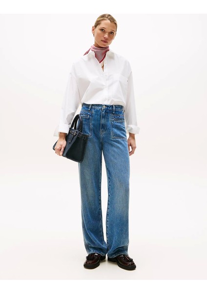 Kadın Klasik Poplin Rahat Kesim Beyaz Gömlek WW0WW45892YCF