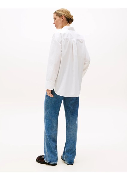 Kadın Klasik Poplin Rahat Kesim Beyaz Gömlek WW0WW45892YCF fiyatları